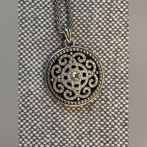 Brighton reversible circular Silver Pendant Necklace with Blue Butterfly Pouch